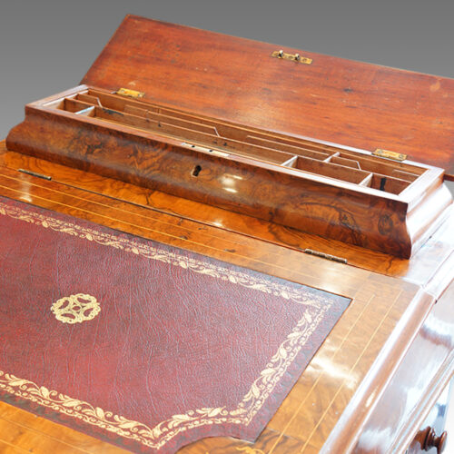 Victorian inlaid walnut Davenport desk detail