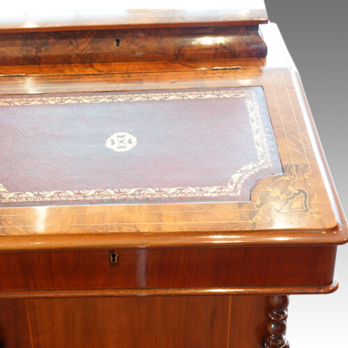 Victorian inlaid walnut Davenport desk fall