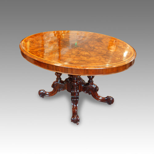 Victorian oval inlaid dining table long-view