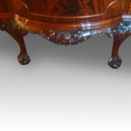 Edwardian claw and ball display cabinet shell carving