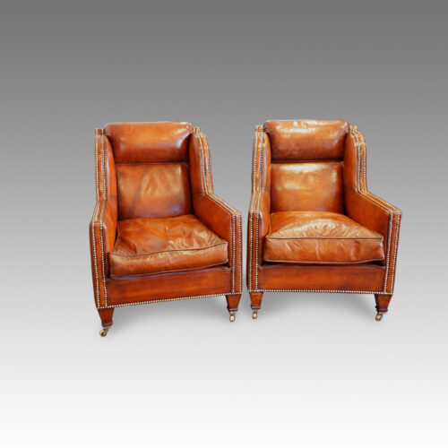 Pair of Edwardian leather club chairs
