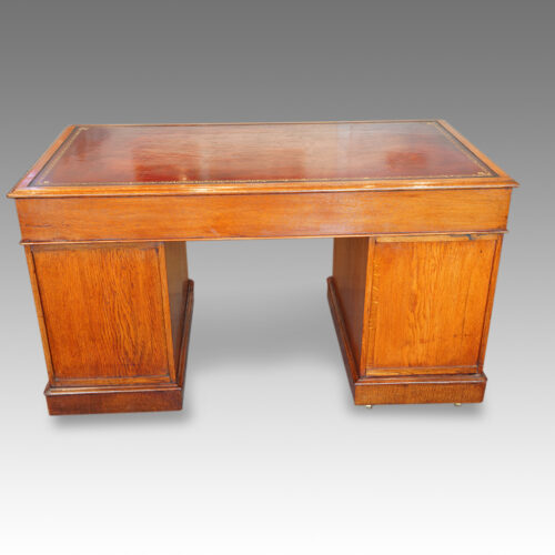 Victorian oak pedestal desk rear