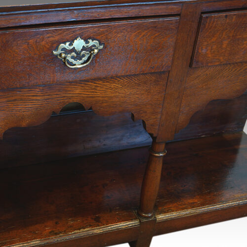 Antique oak pot-board dresser base handle detail