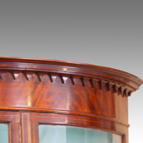 Edwardian demi lune inlaid display cabinet cornice