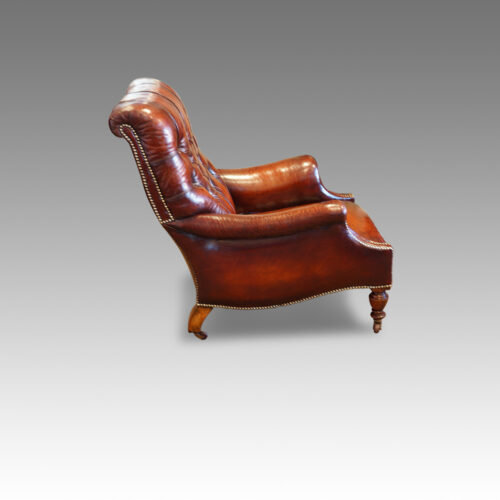 Victorian Jas. Shoolbread leather reading chair side
