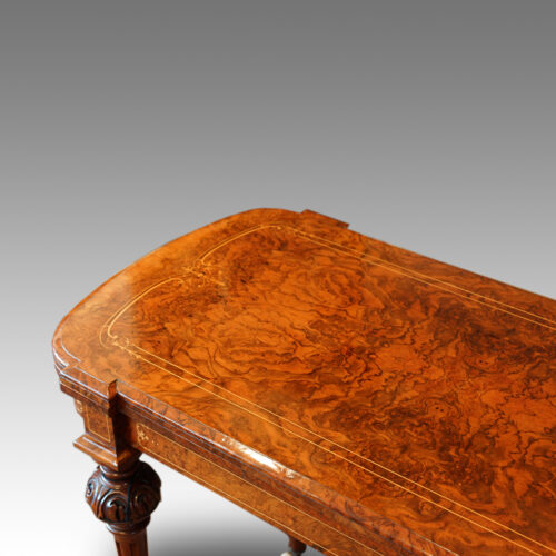 Victorian inlaid walnut cardtable detail
