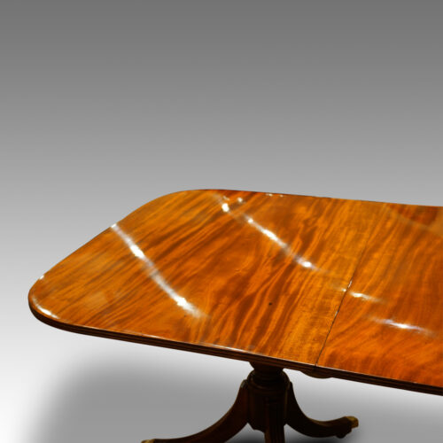 Antique mahogany twin pillar dining table end detail