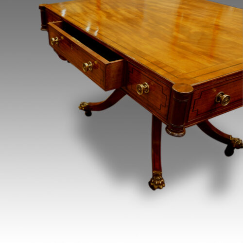 Antique mahogany library table drawers