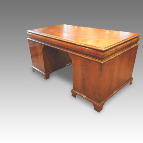 Edwardian walnut pedestal desk rear