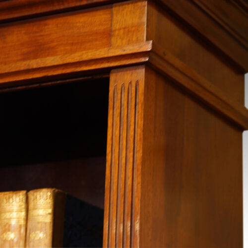 Edwardian walnut tall open bookcase edge