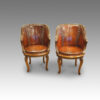 Pair of walnut leather tub chairs
