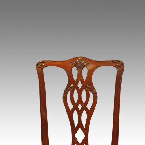 Set of 8 Edwardian Chippendale style chairs back detail