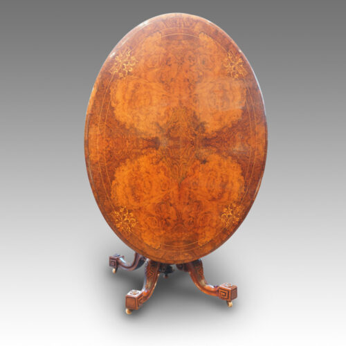 Victorian inlaid walnut oval loo table