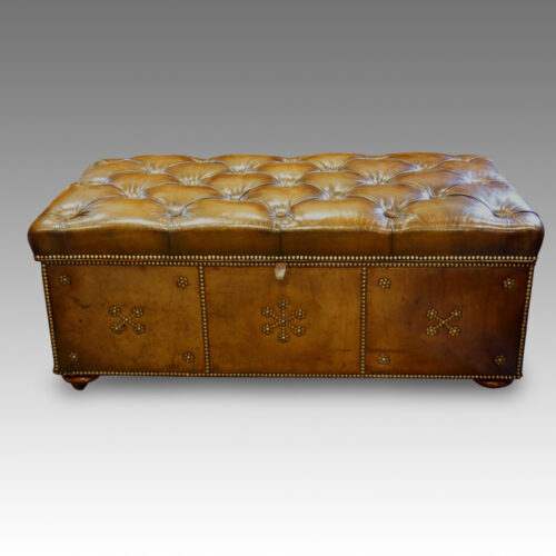 Victorian olive green leather ottoman