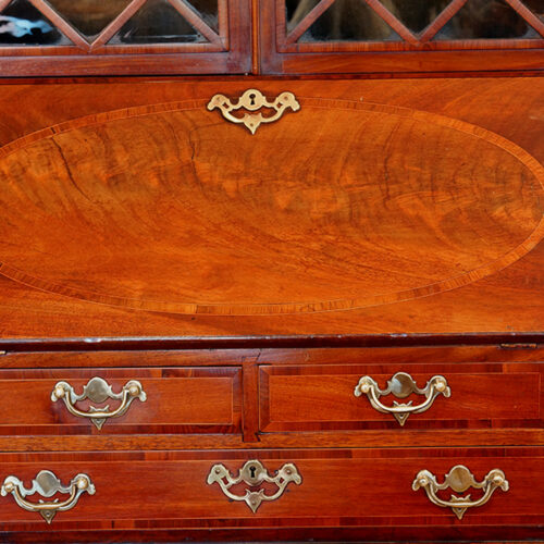 Antique bureau bookcase on pad feet,small