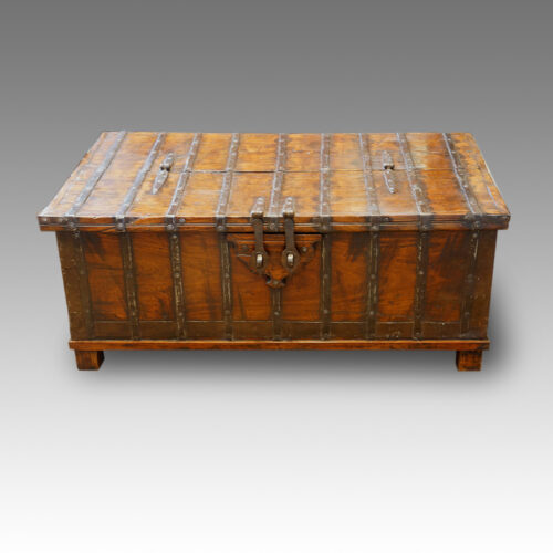 Colonial hardwood iron bound trunk