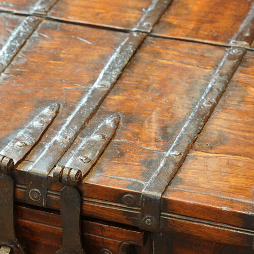 Antique campaign trunk iron banding