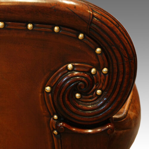 French mahogany Empire library chair scroll