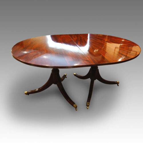 Regency style mahogany twin pillar dining table,1