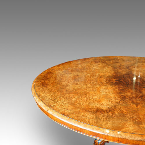 Victorian inlaid walnut oval dining table end