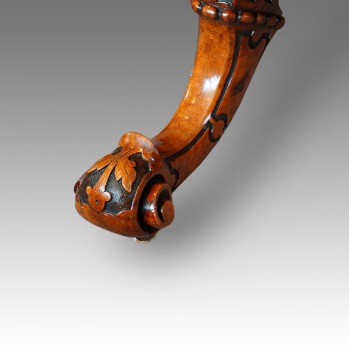 Victorian inlaid walnut oval dining table leg