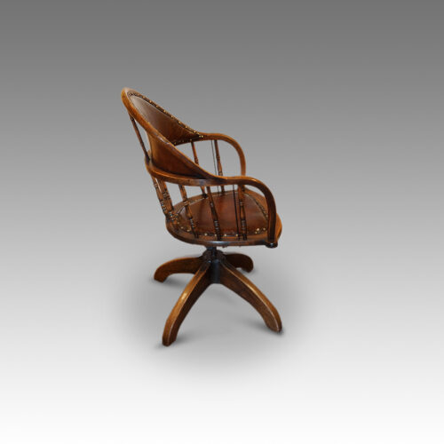 Edwardian oak desk chair side view