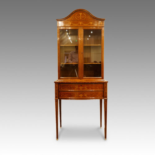 Edwardian inlaid bookcase display cabinet