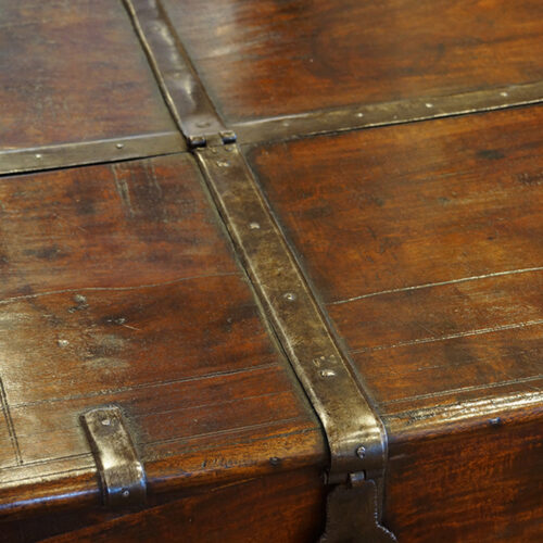 Iron strapping on Antique coffee table