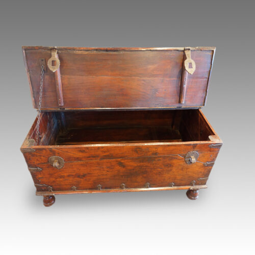 Antique iron bound trunk interior