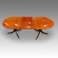 Inlaid round ended twin pillar dining table