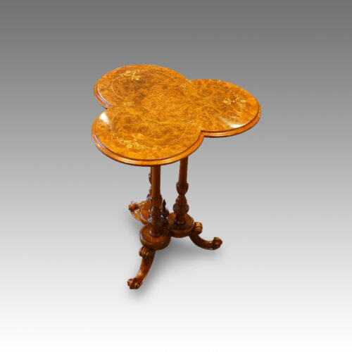 Victorian inlaid walnut clover top wine table