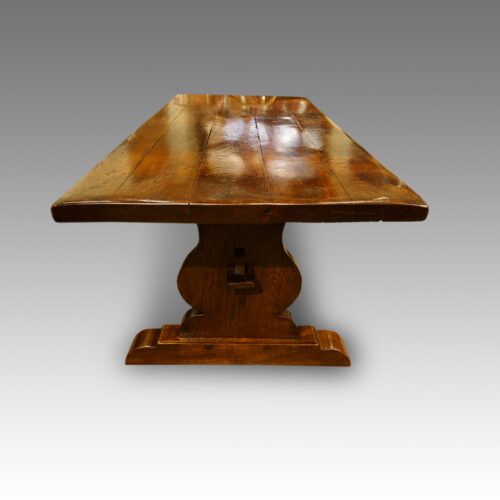 Large oak refectory dining table end