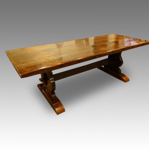 Large oak refectory dining table side view