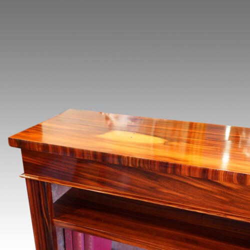 Victorian Goncalo Alves open bookcase top detail