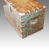 Antique Victorian teak brass bound military chest with some original paint end view