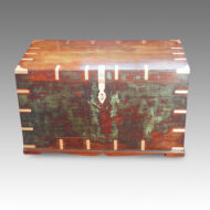 Antique Victorian teak brass bound military chest with some original paint