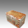 Antique Victorian teak brass bound military chest with some original paint detail