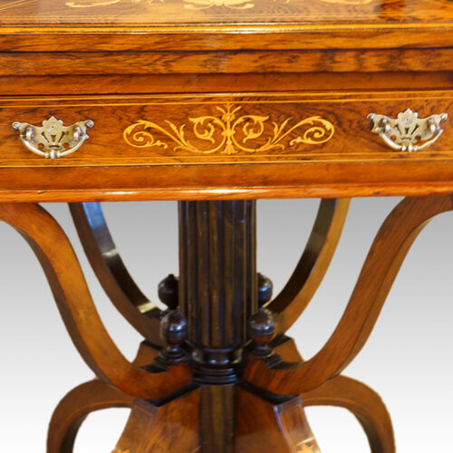 Late Victorian inlaid rosewood envelope card table drawer