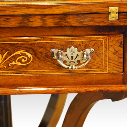 Late Victorian inlaid rosewood envelope card table handle