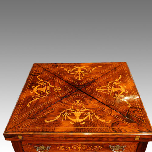 Late Victorian inlaid rosewood envelope card table inlays