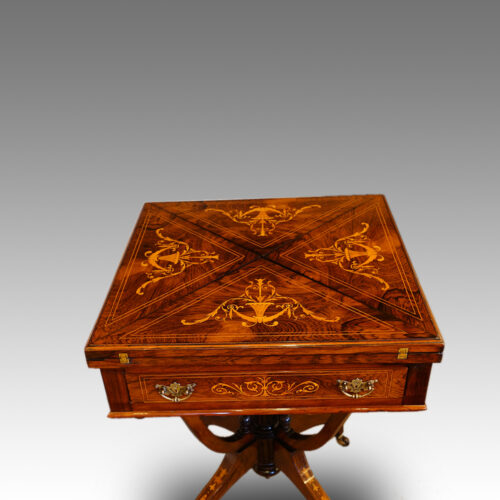 Late Victorian inlaid rosewood envelope card table top