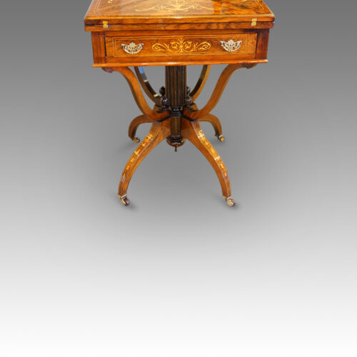 Late Victorian inlaid rosewood envelope card table front