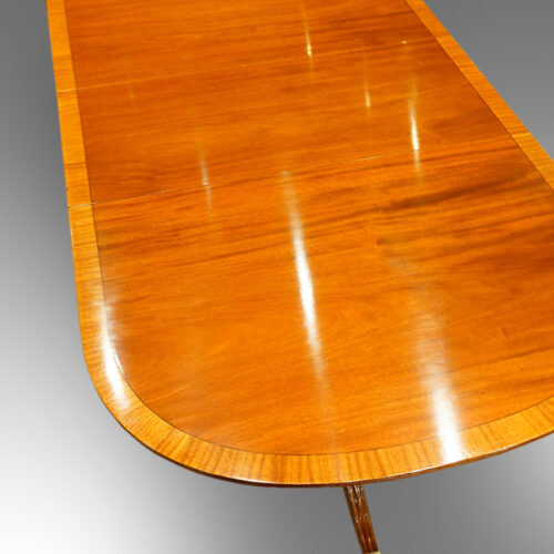 Mahogany triple pillar dining table in the Georgian style, end view