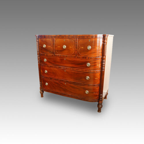 Regency inlaid mahogany D shape chest of drawers angle view
