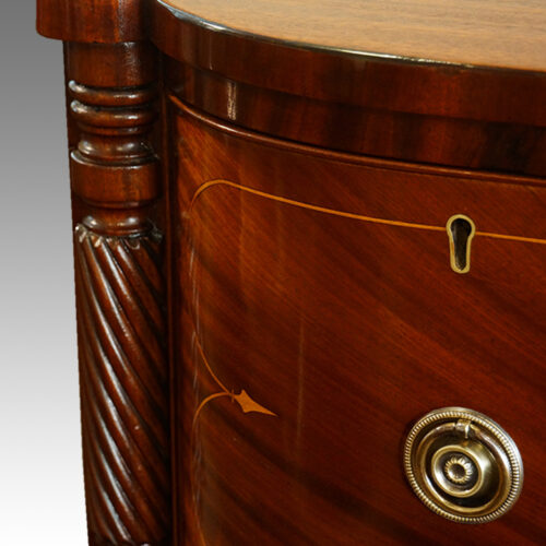Regency inlaid mahogany D shape chest of drawers detail rope twist carving