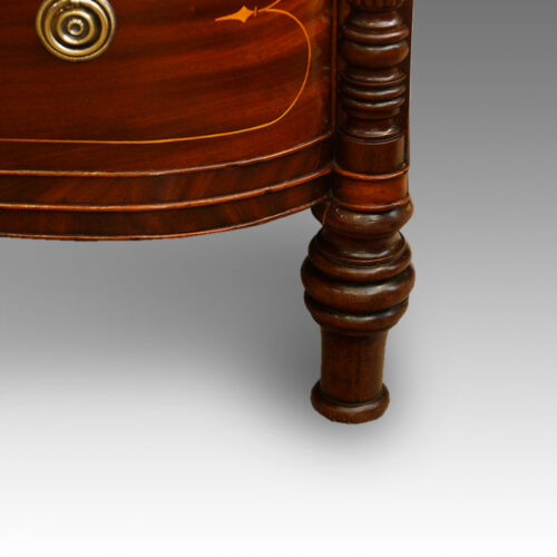 Regency inlaid mahogany D shape chest of drawers turned foot