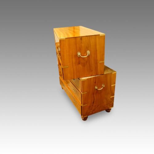 Victorian camphorwood brass bound campaign chest showing it in 2 parts