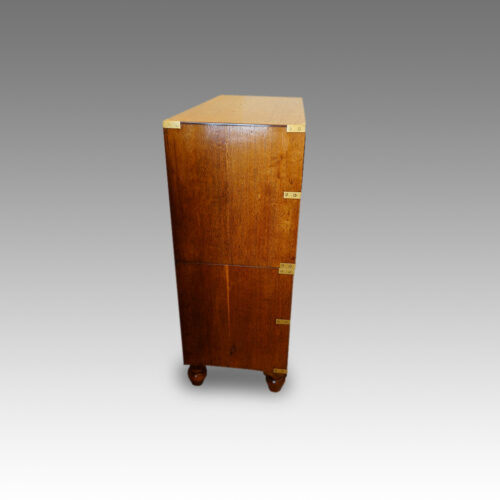 Victorian oak brass bound military chest end view
