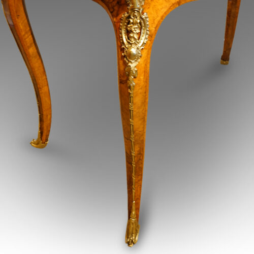 Victorian serpentine inlaid walnut card table detail leg