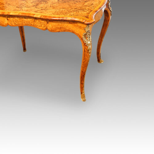 Victorian serpentine inlaid walnut card table leg